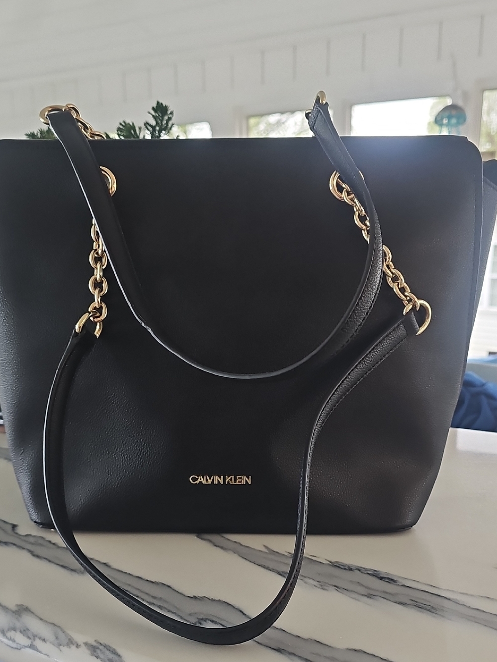 Calvin Klein Black Tote with Gold Chain Straps